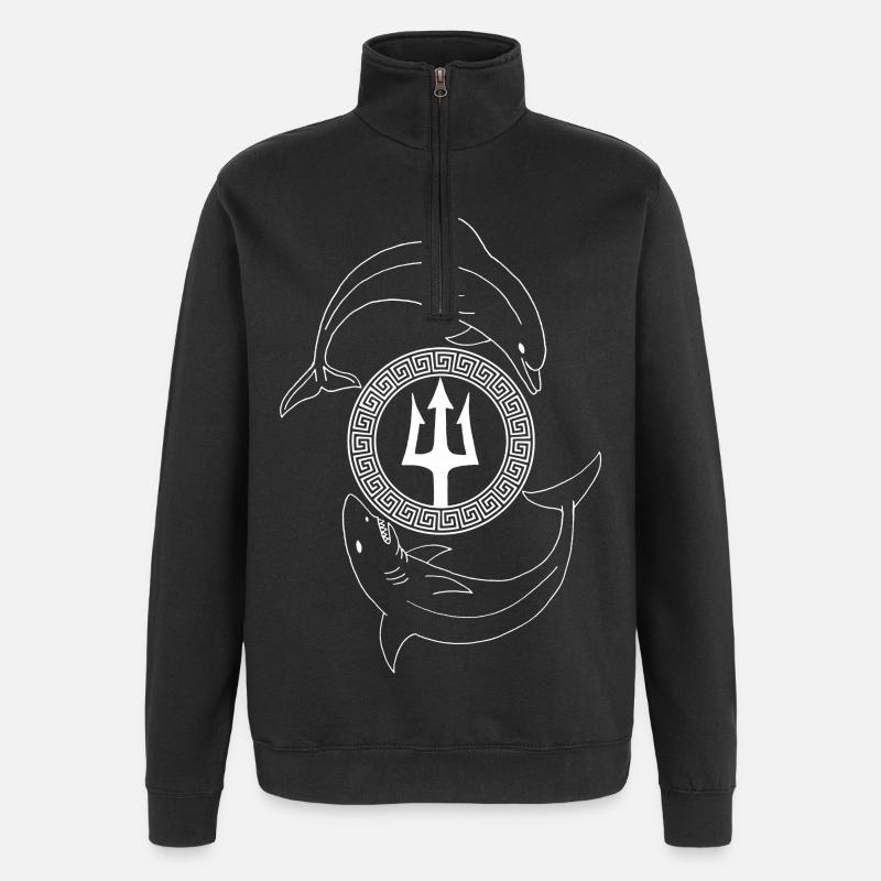 Dauphin et requin (blanc) - Sweat à zip 1/4 - noir