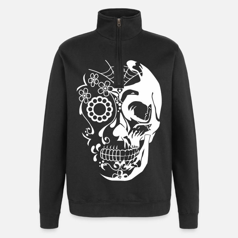skull white - Sweat à zip 1/4 - noir