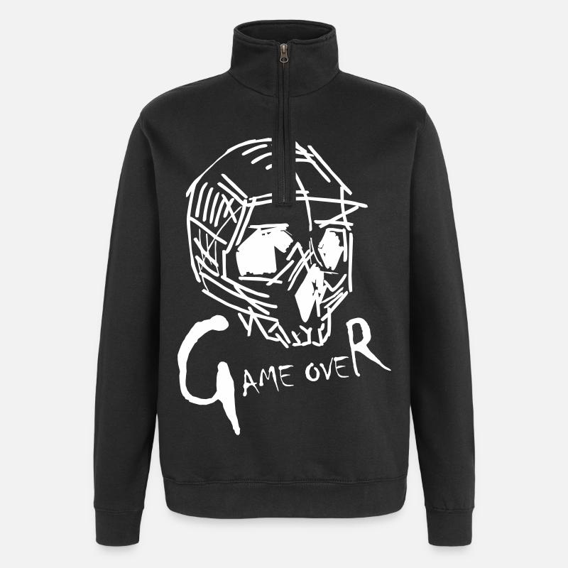 Game Over en blanc - Sweat à zip 1/4 - noir