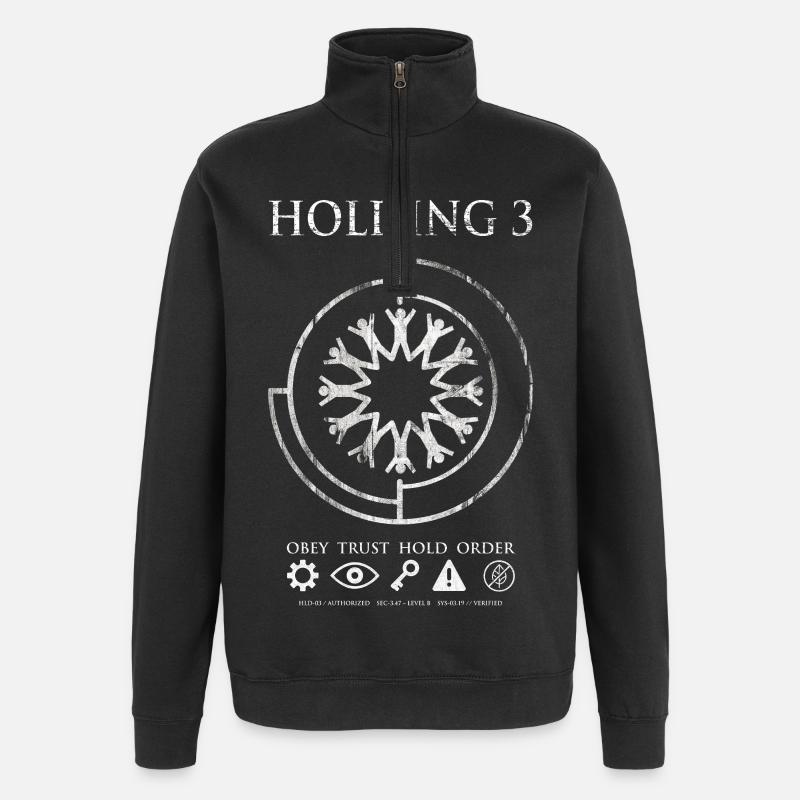 Holding 3 – Dystopisches Sci-Fi-Emblem-Design - Quarter-Zip-Sweatshirt - Schwarz