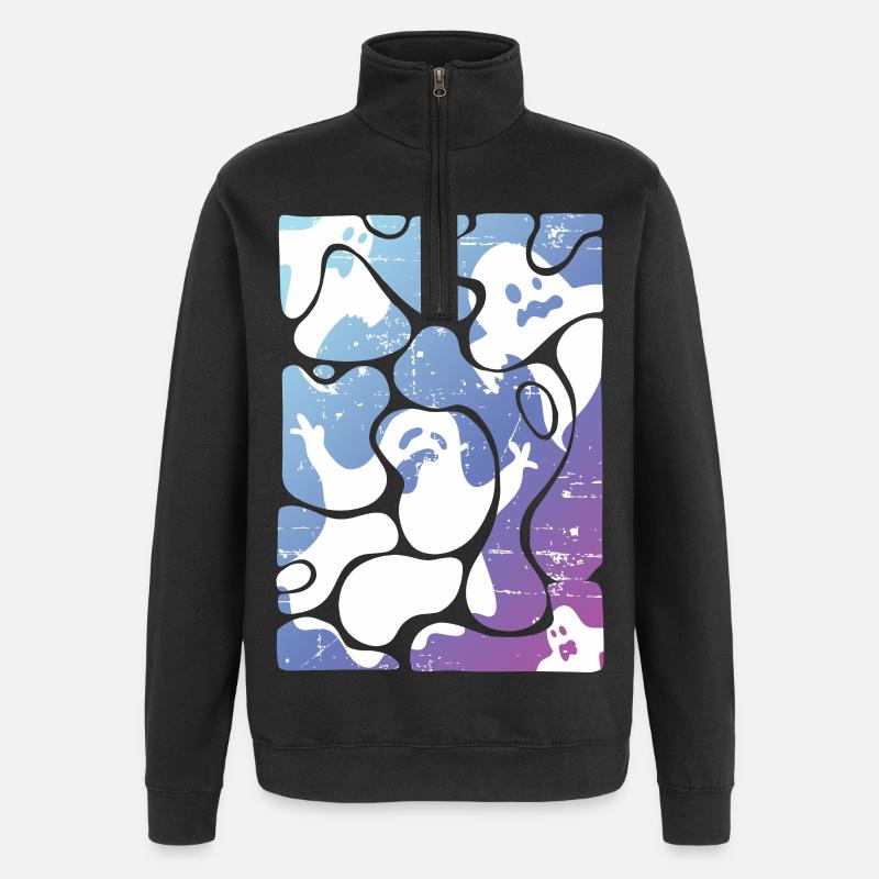 fantômes d'halloween - Sweat à zip 1/4 - noir