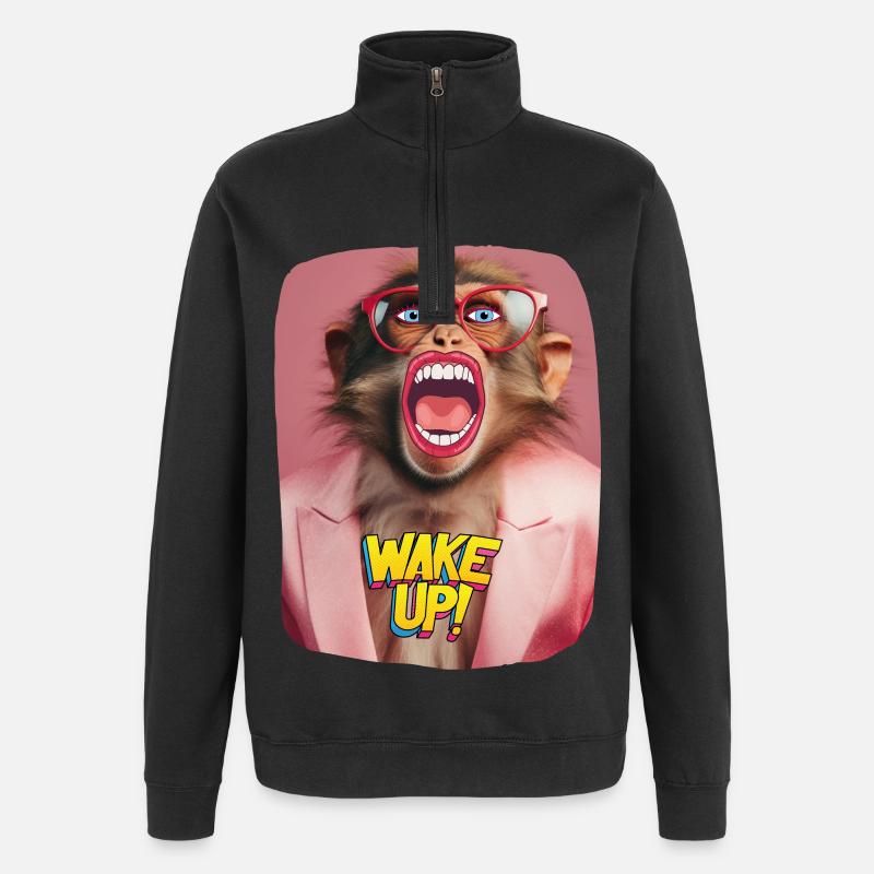 Wake up call - Quarter-Zip Sweatshirt - black
