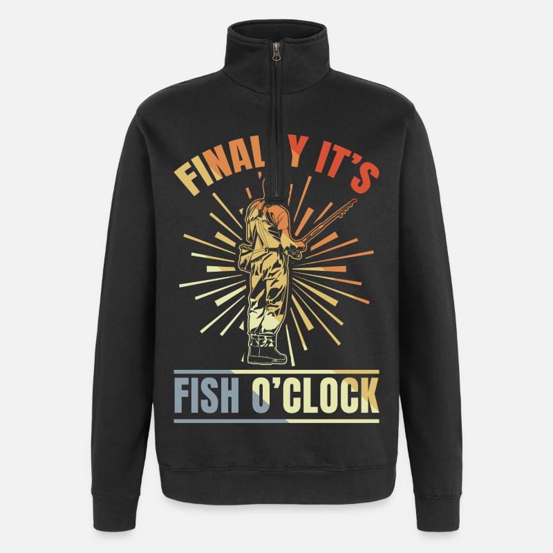 Finally It's Fish Clock - Quarter-Zip Sweatshirt - black
