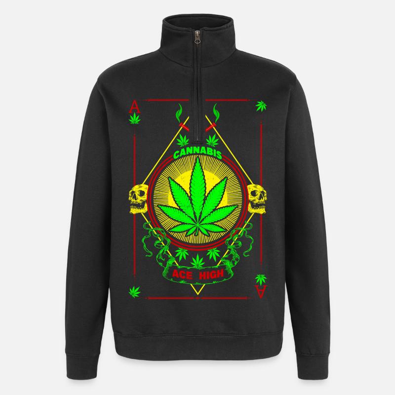 Vibrant Cannabis and Skull Emblem - Quarter-Zip Sweatshirt - black