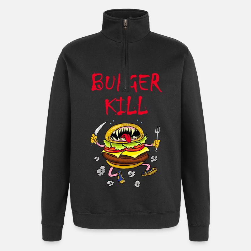 Hamburger carnivore - Sweat à zip 1/4 - noir