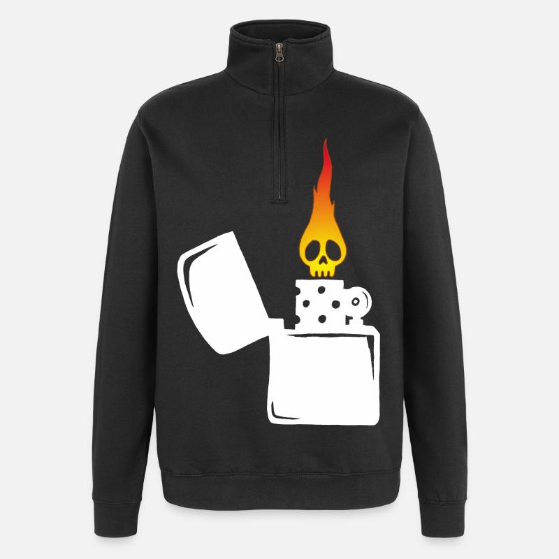 flaming skull and white lighter - Quarter-Zip Sweatshirt - black