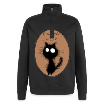 CrazyCat - Sweat à zip 1/4 - noir - Devant - AI Model Female 172 light (172cm) & AI Model Male 178 dark (178cm)