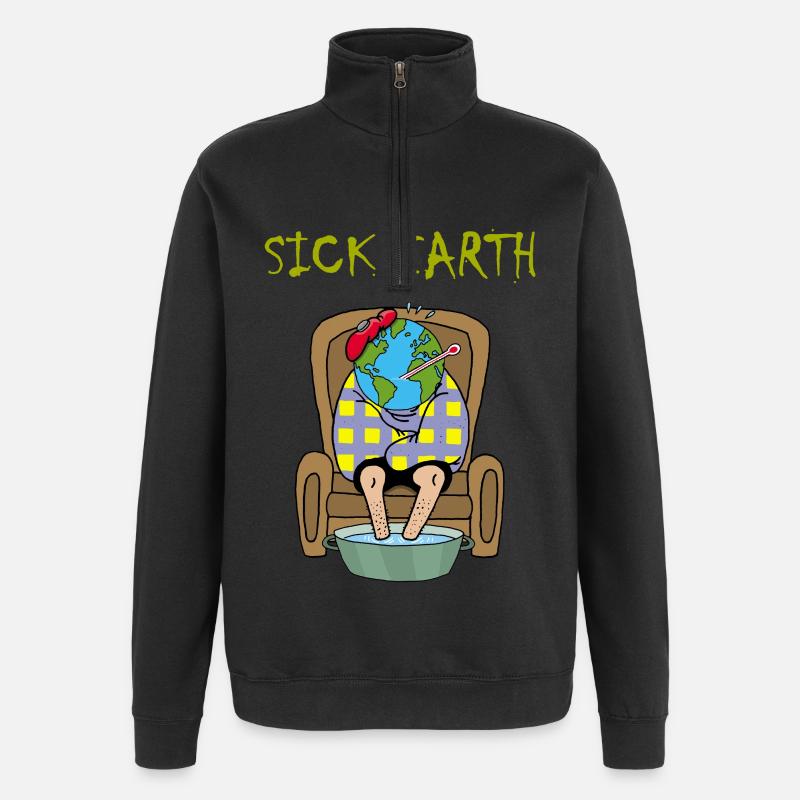 Planète malade - Sweat à zip 1/4 - noir