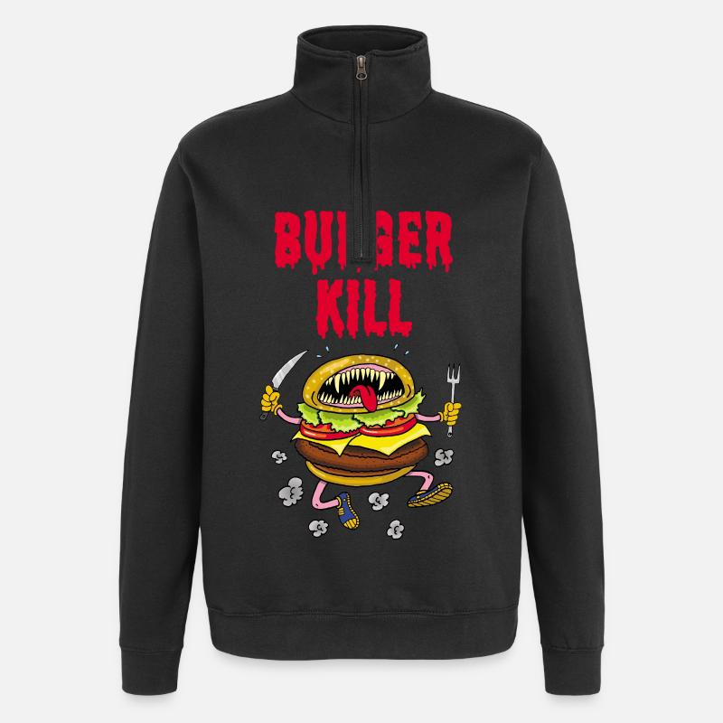 Wenn der Burger hungrig ist - Quarter-Zip-Sweatshirt - Schwarz