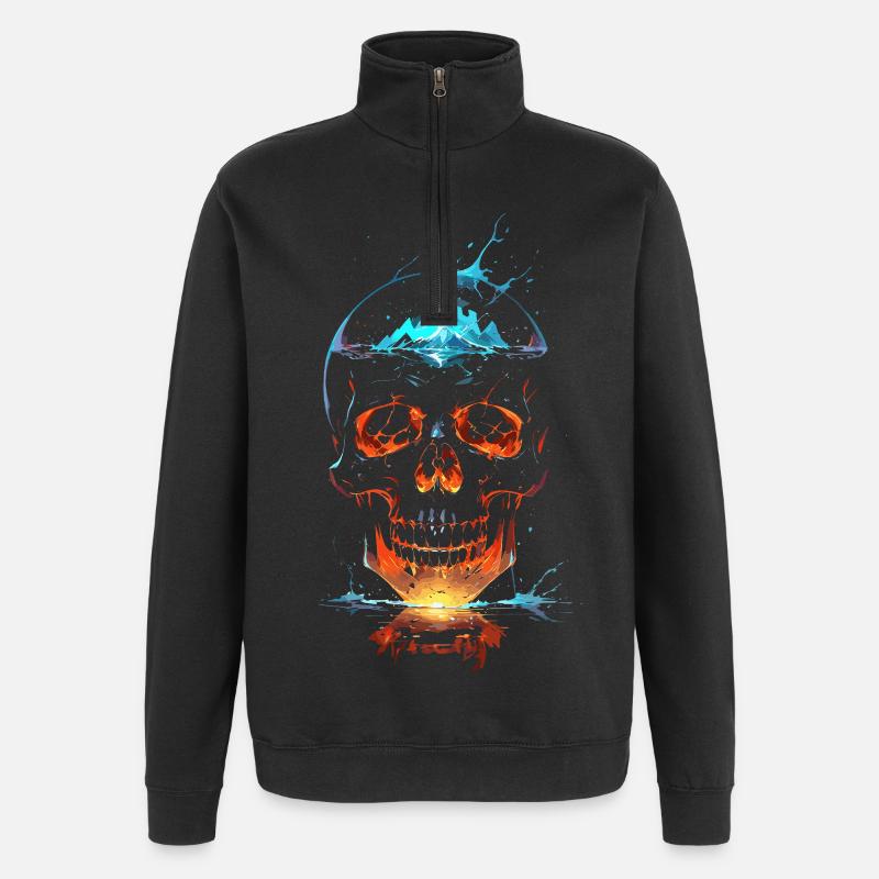 Leuchtender Feuer- und Eisschädel - Quarter-Zip-Sweatshirt - Schwarz