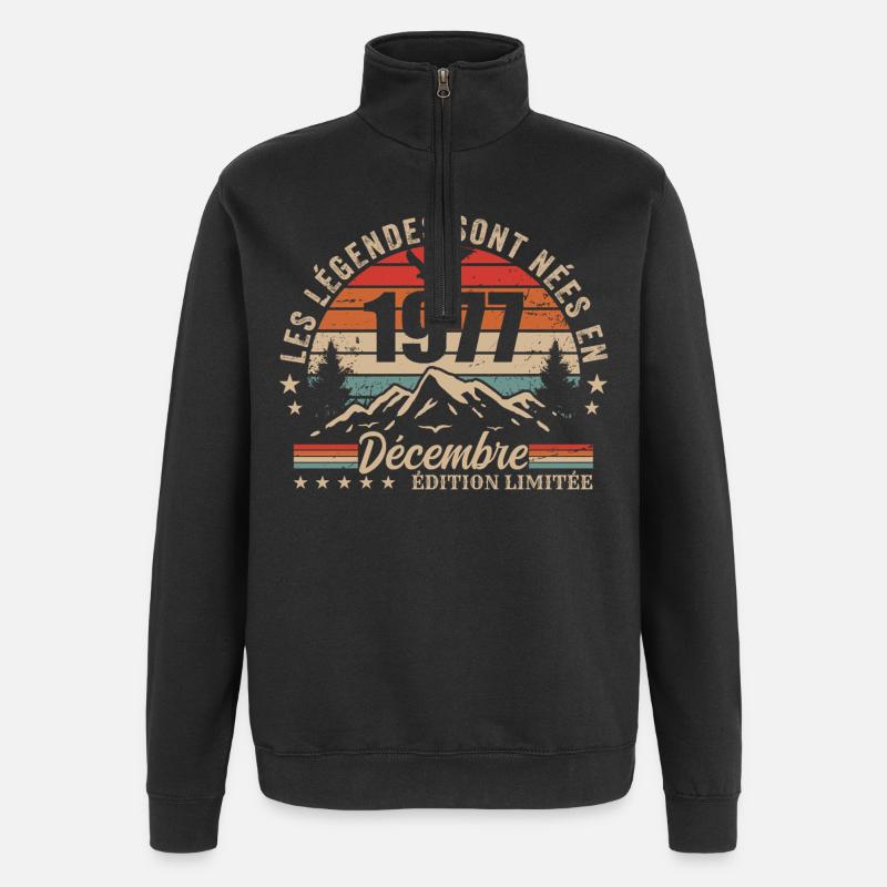 Rétro Décembre 1977 - Cadeau 48 Ans - Sweat à zip 1/4 - noir