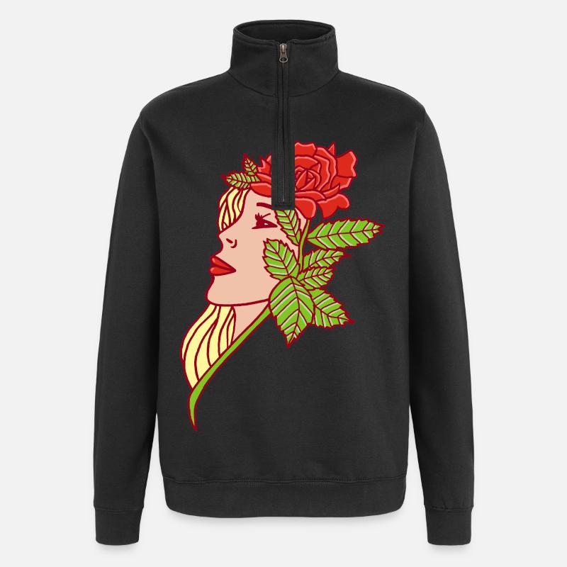 Die junge Frau und die Rose - Quarter-Zip-Sweatshirt - Schwarz