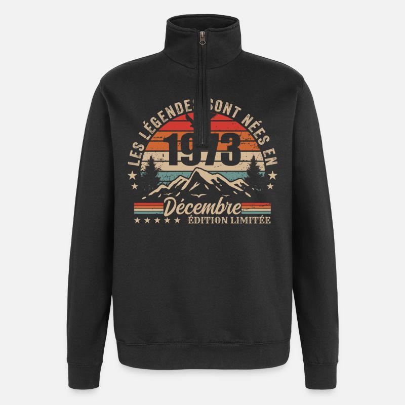 Rétro Décembre 1973 - Cadeau 52 Ans - Sweat à zip 1/4 - noir