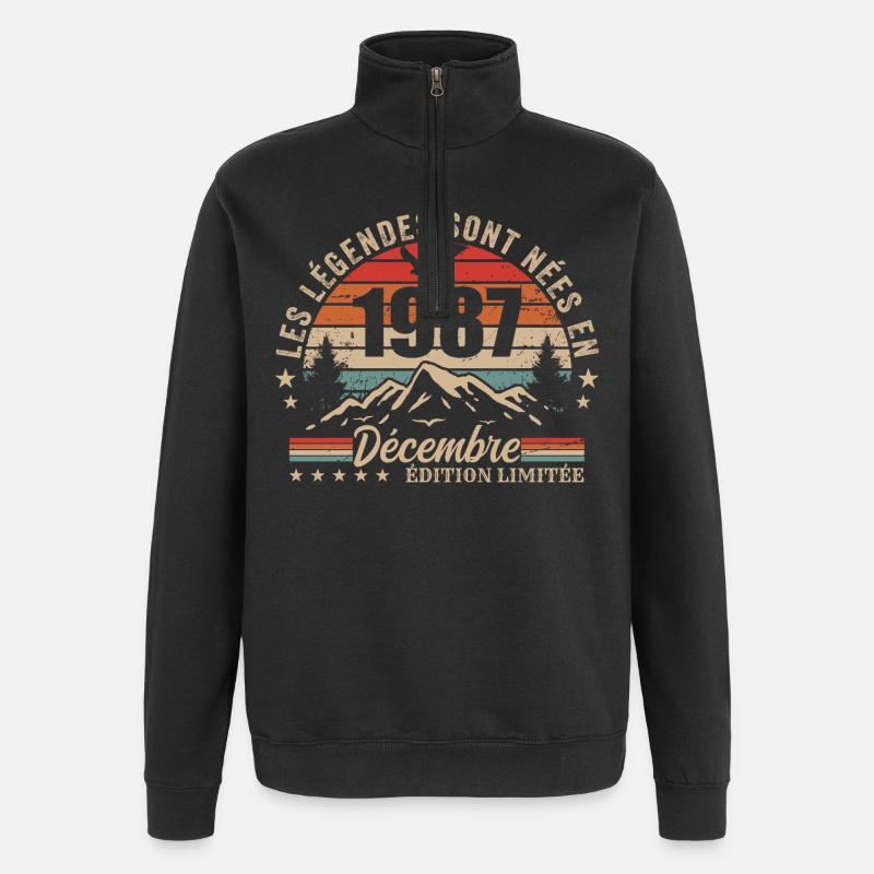 Rétro Décembre 1987 - Cadeau 38 Ans - Sweat à zip 1/4 - noir