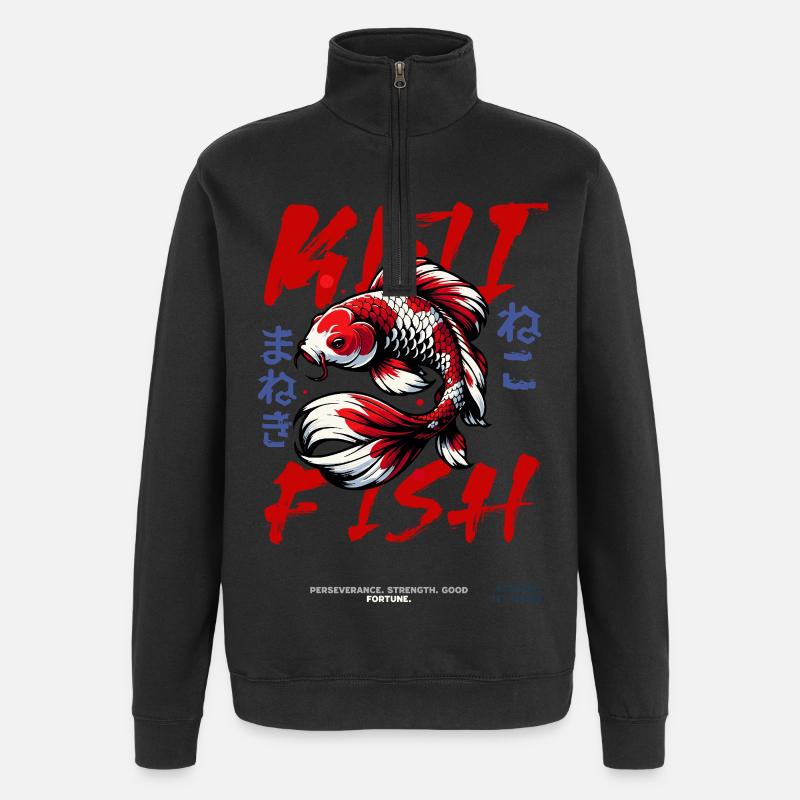Ukiyoe du poisson koi - Sweat à zip 1/4 - noir