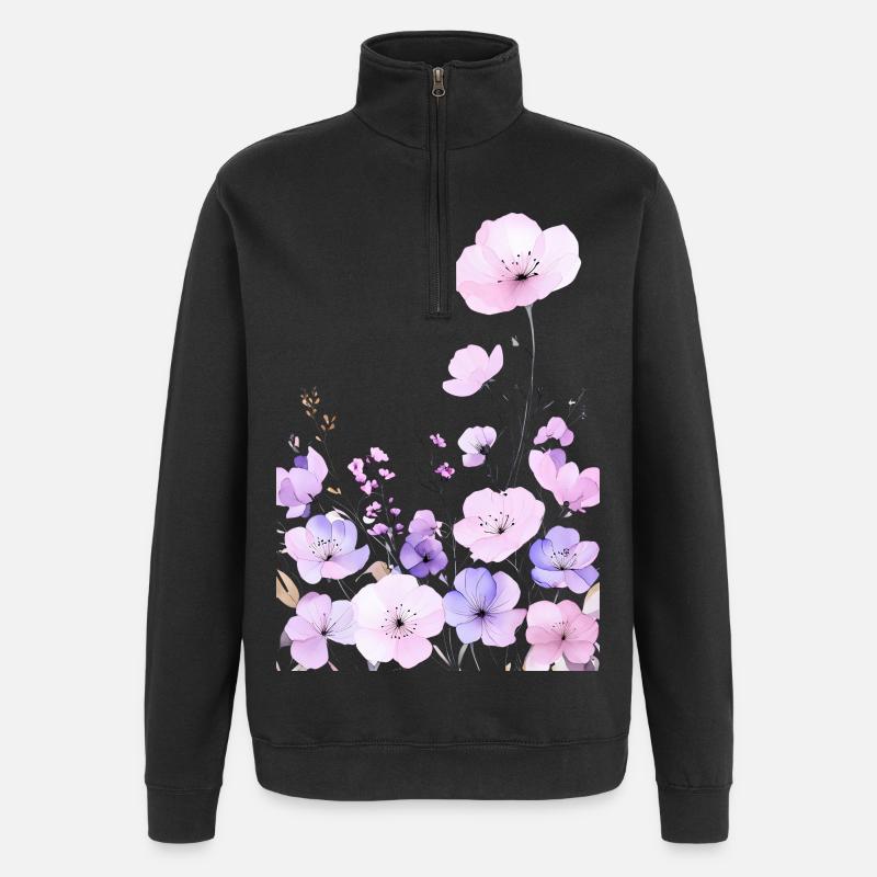 Des fleurs sauvages pastel dans le jardin floral doux - Sweat à zip 1/4 - noir