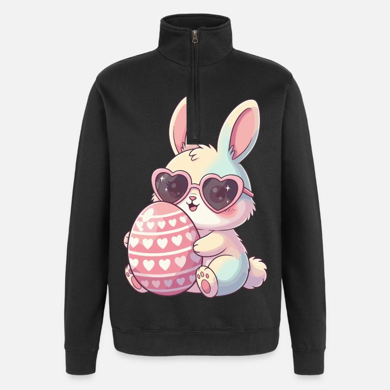 Herzblick Bunny Easter Egg - Quarter-Zip Sweatshirt - black