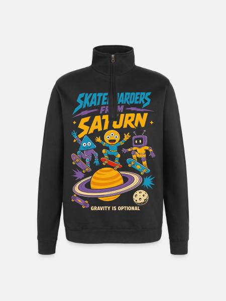 Skateboarder vom Saturn - Quarter-Zip-Sweatshirt - Schwarz