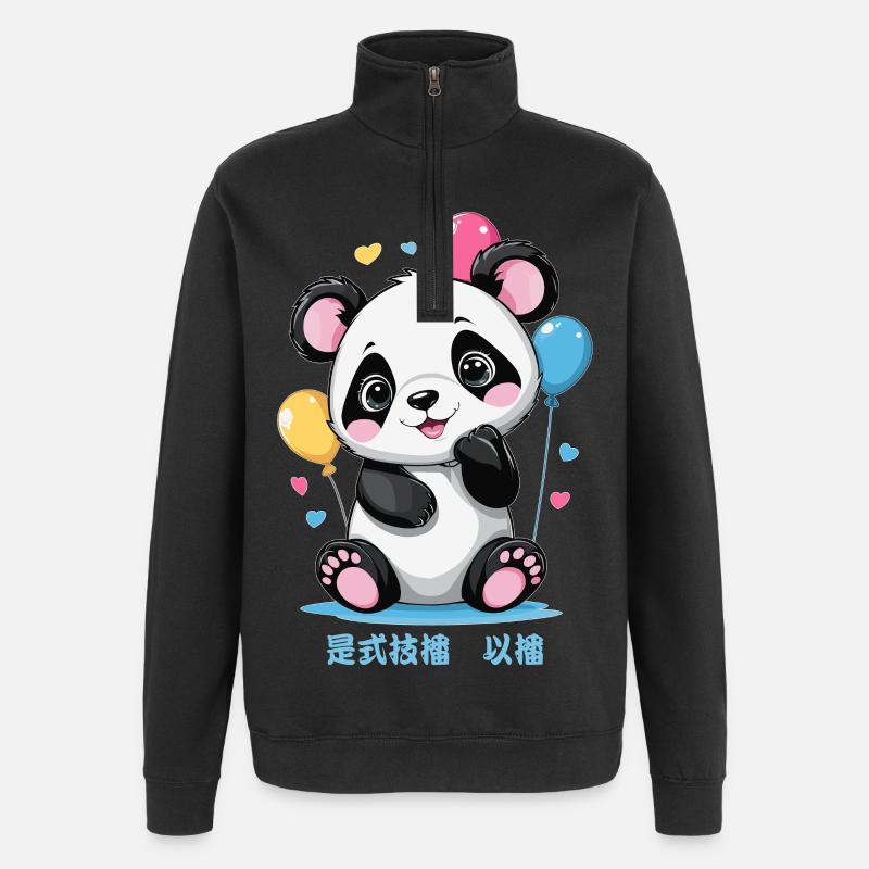 Ours panda mignon - Sweat à zip 1/4 - noir