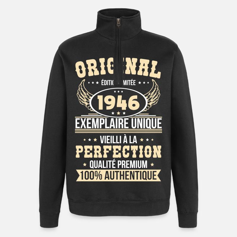 1946 – Exemplaire unique – Qualité premium - Sweat à zip 1/4 - noir