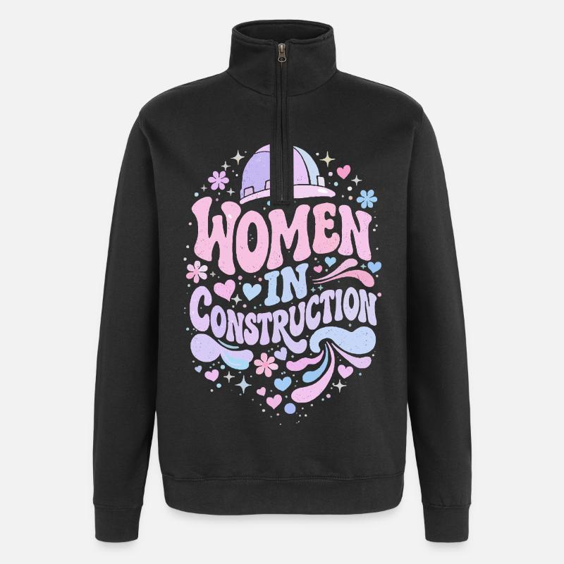 Women in Construction – Pastel Retro - Sweat à zip 1/4 - noir