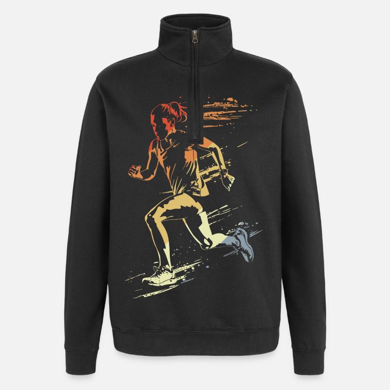Läuferin Retro-Stil - Quarter-Zip-Sweatshirt - Schwarz
