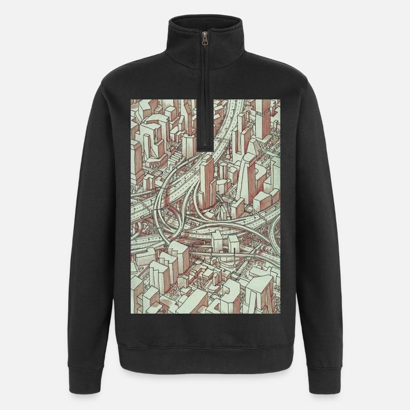 Wireframe Intersection - Quarter-Zip-Sweatshirt - Schwarz