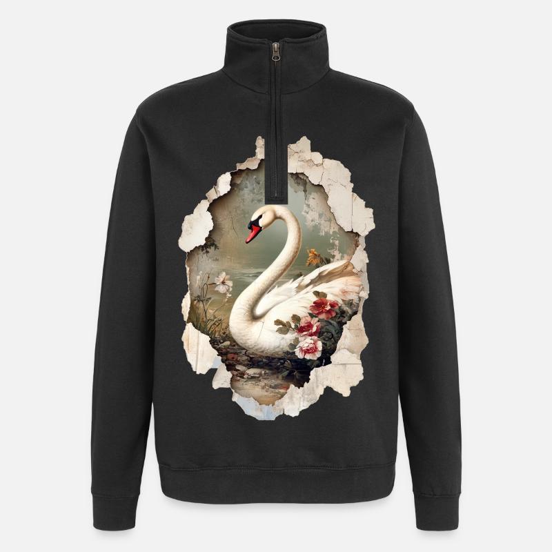 Schwan - Quarter-Zip-Sweatshirt - Schwarz