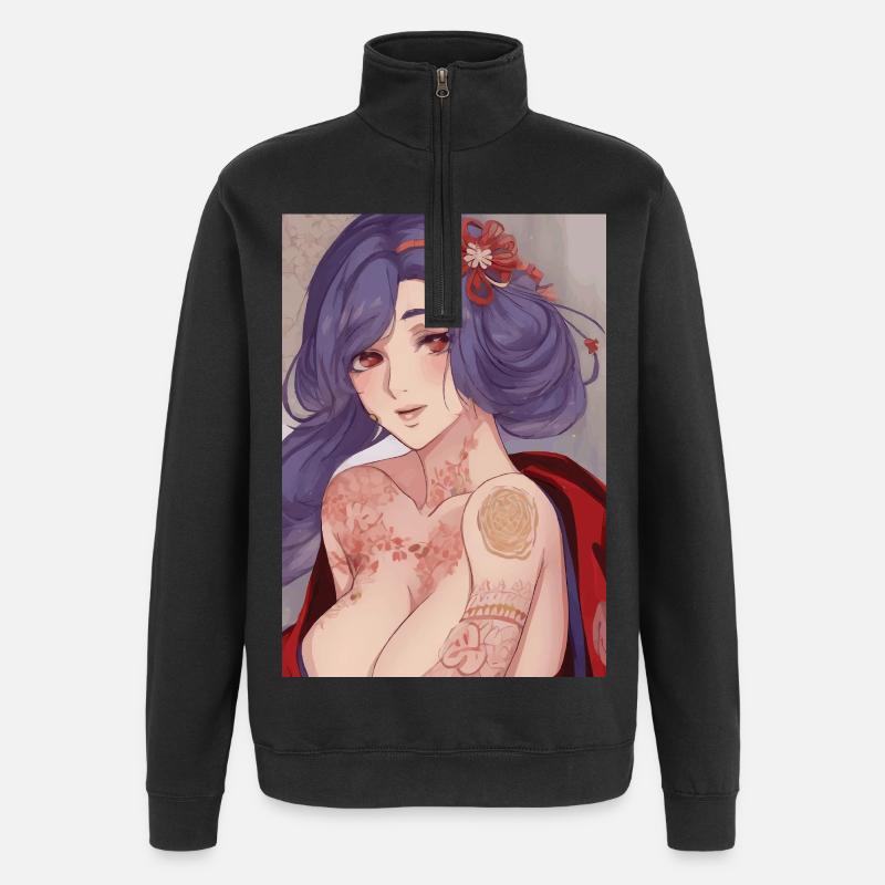 Geisha Bloom tätowiert - Quarter-Zip-Sweatshirt - Schwarz