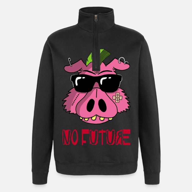 Cochon punk - Sweat à zip 1/4 - noir
