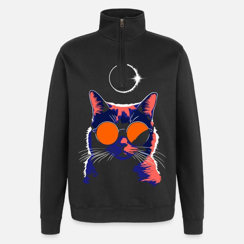 Cat Sunglasses Total Eclipse Cat - Quarter-Zip Sweatshirt - black