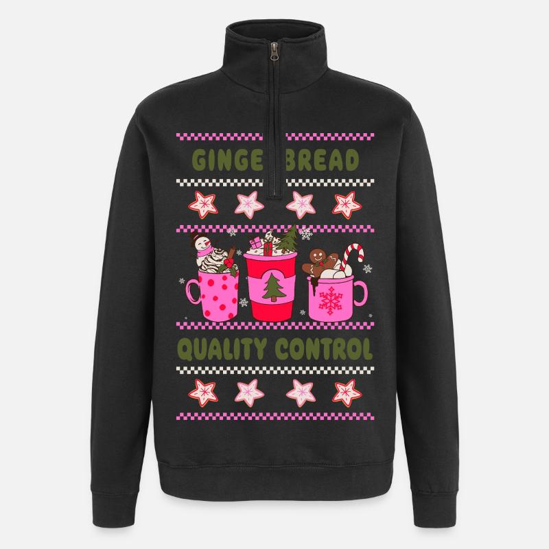 Gingerbread Quality Control - Pink Christmas - Quarter-Zip Sweatshirt - black
