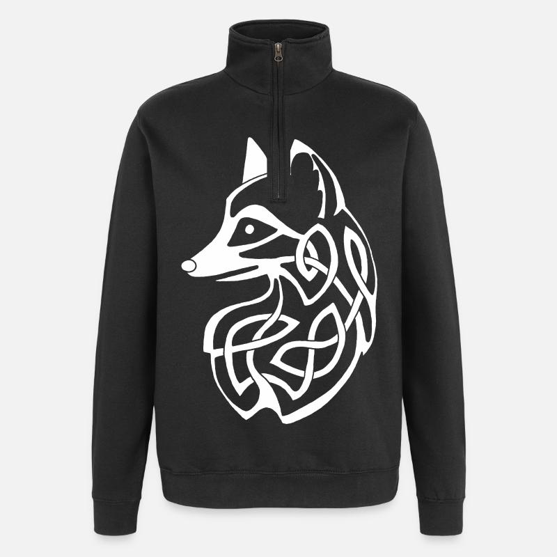 Renard celte blanc - Sweat à zip 1/4 - noir