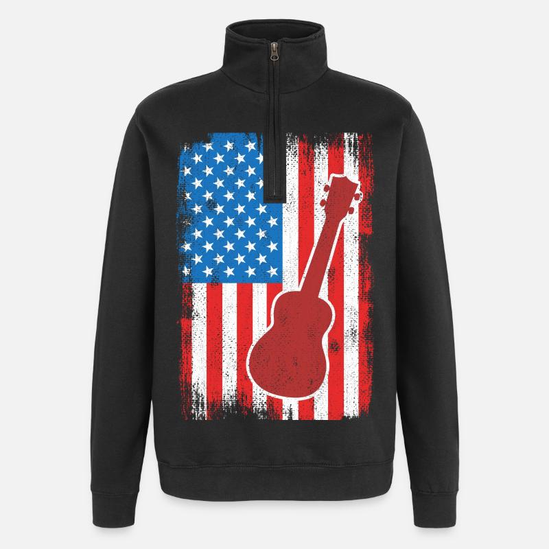 4. Juli USA Ukulele - Quarter-Zip-Sweatshirt - Schwarz