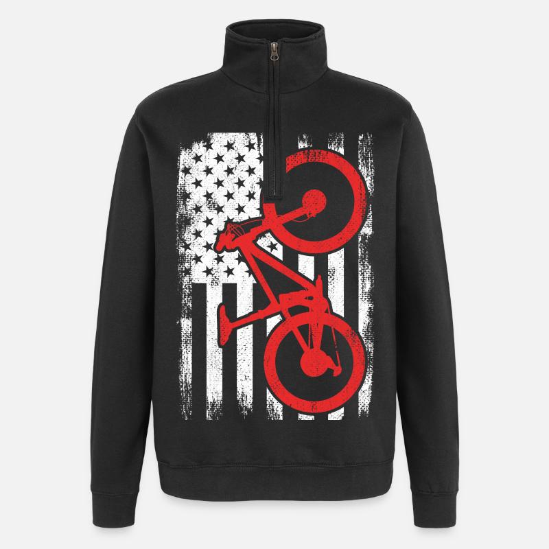 Patriotischer US Mountainbiker - Quarter-Zip-Sweatshirt - Schwarz
