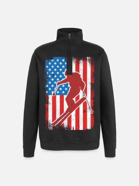 USA Patriotic Skier - Quarter-Zip Sweatshirt - black