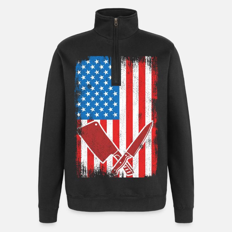 Boucher du drapeau des États-Unis - Sweat à zip 1/4 - noir