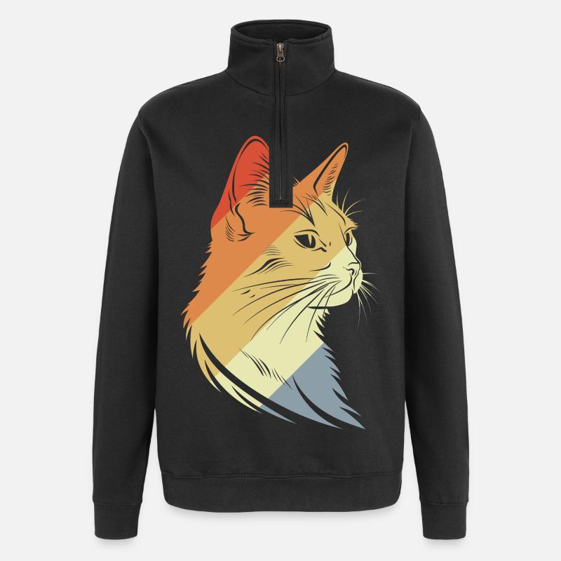Graphisme Retro Cats - Sweat à zip 1/4 - noir