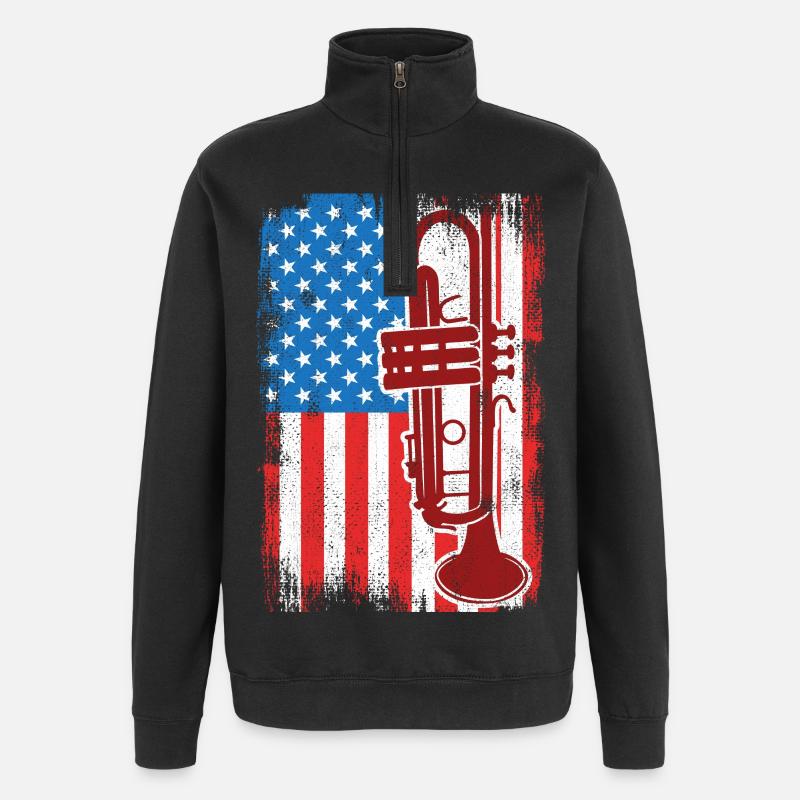 4. Juli USA Trompeter - Quarter-Zip-Sweatshirt - Schwarz
