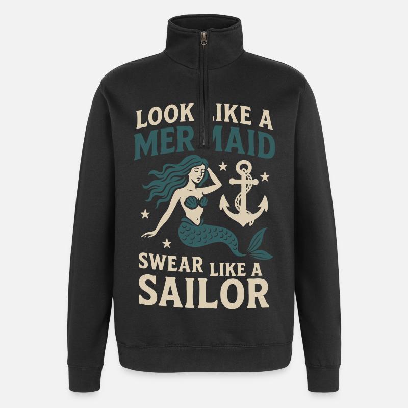 Regard de sirène, paroles de marin - Sweat à zip 1/4 - noir