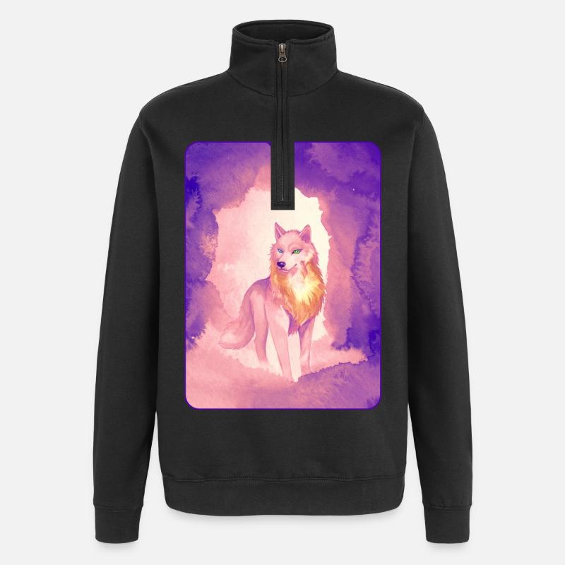 Loup blanc à l’aquarelle 2 (violet) - Sweat à zip 1/4 - noir