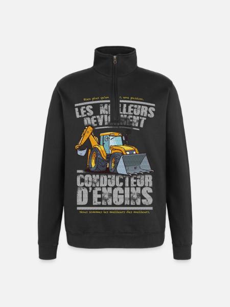 conducteur d engins - Sweat à zip 1/4 - noir