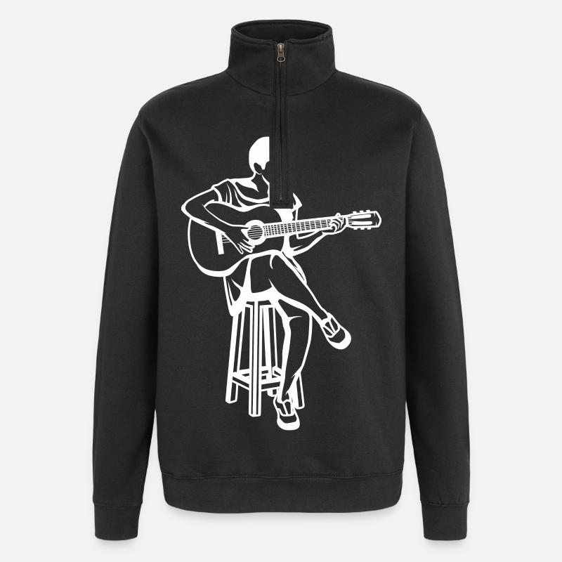 Dessin de fille de guitare - Sweat à zip 1/4 - noir