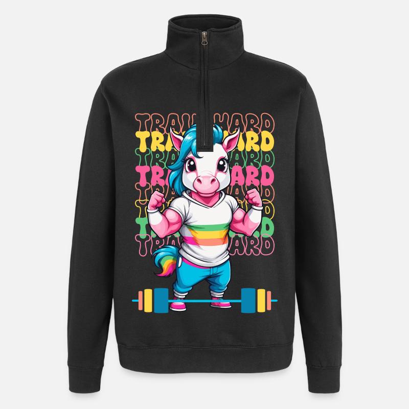 Bodybuilder Einhorn - Quarter-Zip-Sweatshirt - Schwarz