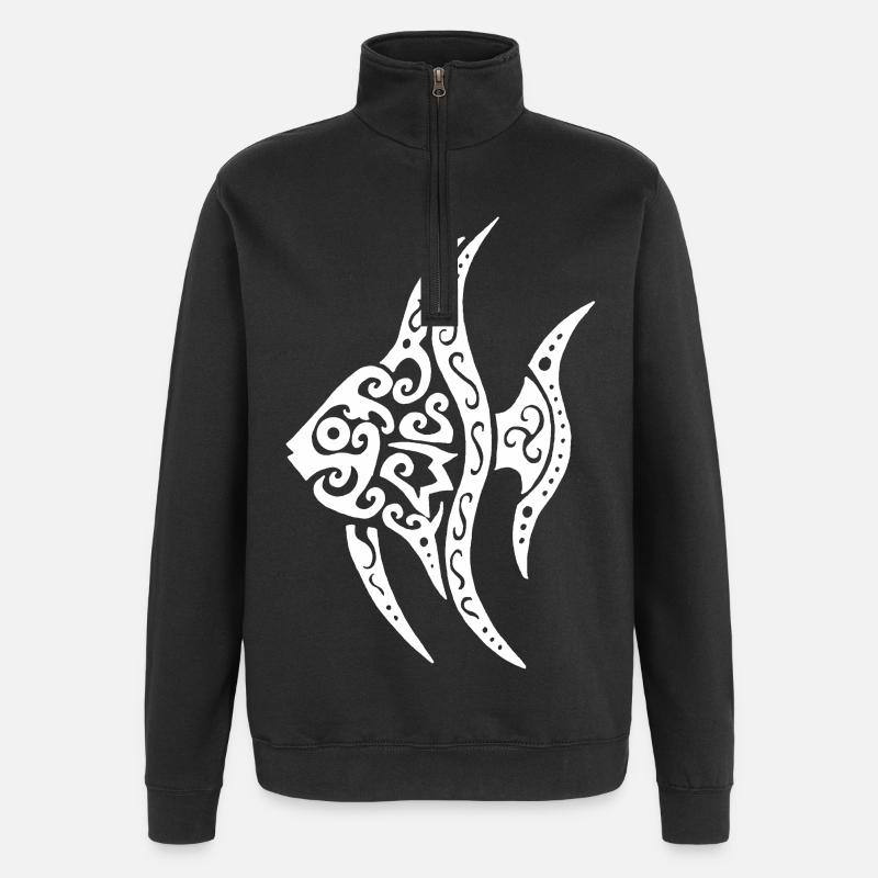 White tropical fish - Quarter-Zip Sweatshirt - black