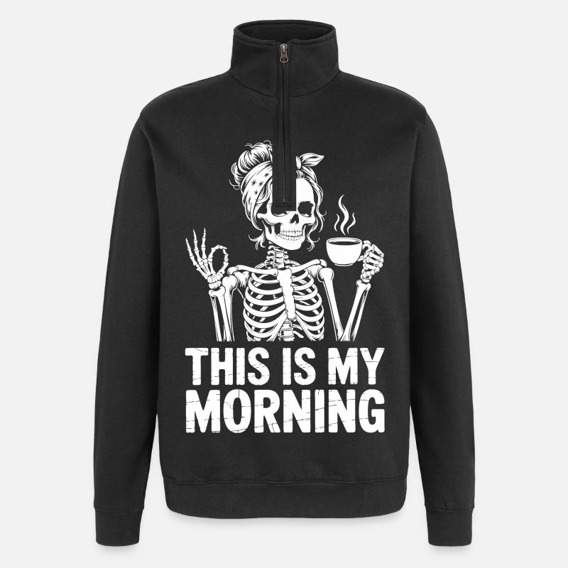 Skelett Kaffee Morgengruß - Quarter-Zip-Sweatshirt - Schwarz