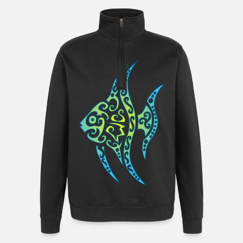 Poisson tropical bleu - Sweat à zip 1/4 - noir