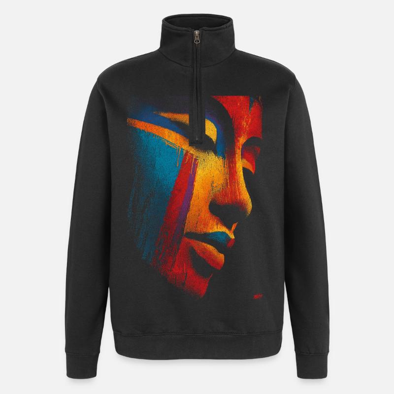 Le visage de Bouddha - Sweat à zip 1/4 - noir