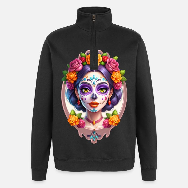 Mexican Dia de Muertos Sugar skull - Quarter-Zip Sweatshirt - black