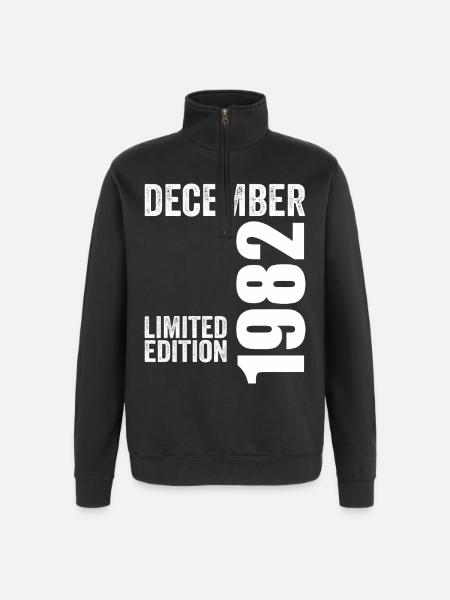 Retro Birthday Gift - December 1982 - Quarter-Zip Sweatshirt - black